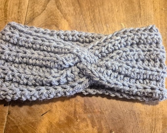 Handmade Grey Aran Wool Crochet Twist Headband – Chunky, Soft & Cosy