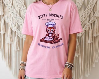 Cute Kitty Biscuits Bakery Shirt, Funny Cat Baking Tee, We Knead Em You Need Em Cat Lover Gift, Cute Bakery Cat Graphic T-Shirt, Pet Lovers
