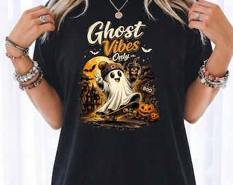 Ghost Vibes Only Tee, Vintage Spooky Season T-Shirt for Fall, Dancing Ghost Halloween Tee