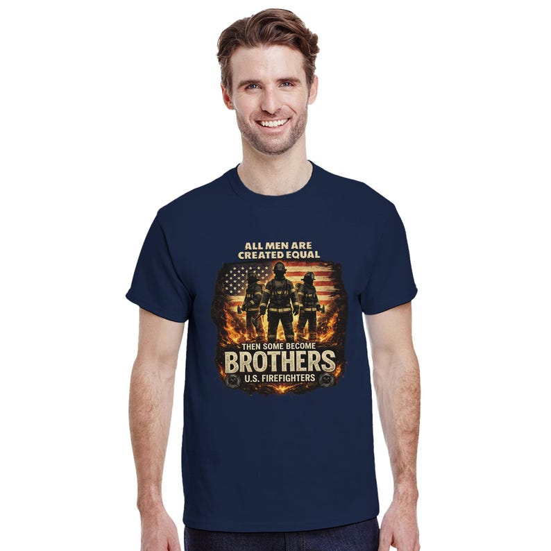 Firefighter Brothers T-shirt met print, zwaargewicht katoenen brandweerkleding afbeelding 2