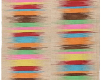 Vintage Turkish Kilim Rug | Hand-Knotted Wool | Geometric Pattern | Luxury Area Rug | Living Room Decor