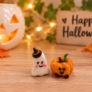 Halloween miniatyr spöke och pumpa set, kuslig charm duo
