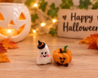 Halloween-Miniatur-Geist- und Kürbis-Set, gruseliges Charm-Duo