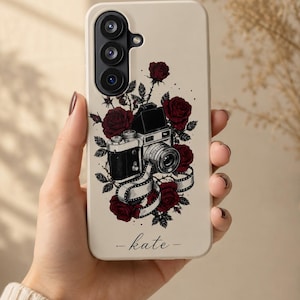 Vintage Camera Red Roses Phone Case | Personalized Floral Protective Cover