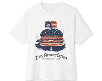 t-shirt Cheeseburger avec drapeau américain | Je suis américain T-shirt graphique