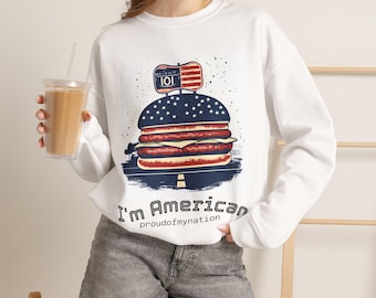 Sweatshirt ras du cou I'm American | Illustration patriotique de hamburger
