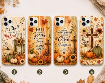 Christian Fall Phone Case | It Is Well With My Soul | Autumn Pumpkin iPhone Cover | Cozy Thanksgiving Gift