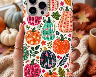 Floral Pumpkin Phone Case, Cottagecore Fall iPhone Case, Cute Autumn Pumpkin Cover, Vintage Botanical Tough & MagSafe Phone Case