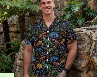Chemise hawaïenne squelette de dinosaure pour homme