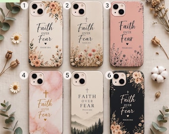 Faith Over Fear Christian Phone Case, Floral Bible Verse iPhone Case, Tough & MagSafe Protective Cover, Faith Gift for Women Men