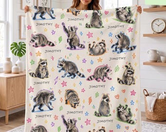 Funny Raccoon Blanket, Cute Woodland Throw Blanket, Cozy Animal Fleece Blanket, Preppy Meme Home Decor, Raccoon Lover Gift