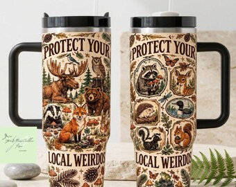 Forest Animal Tumbler, Woodland Animals Travel Mug, Moose Bear Fox Raccoon Coffee Cup, Vintage Forest Wildlife Gift, Nature Lover Gift