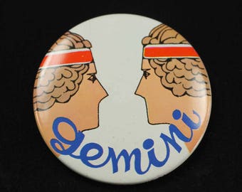 Vintage Gemini Button Astrology Zodiac Pinback Pin