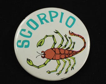 Vintage Scorpio Button Astrology Zodiac Pinback Pin