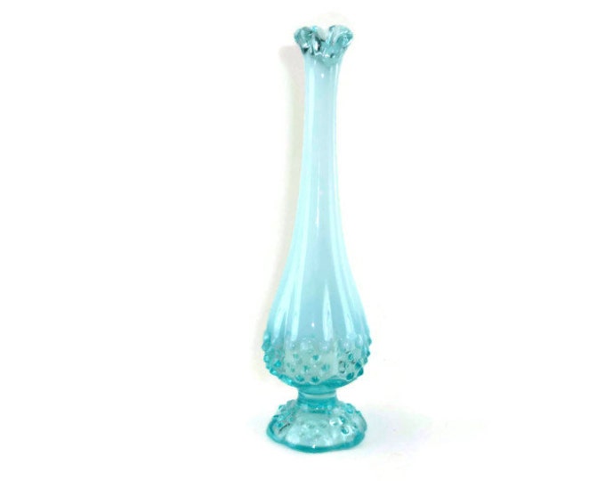 Blue Fenton Hobnail Opalescent Swung Vase Footed Etsy