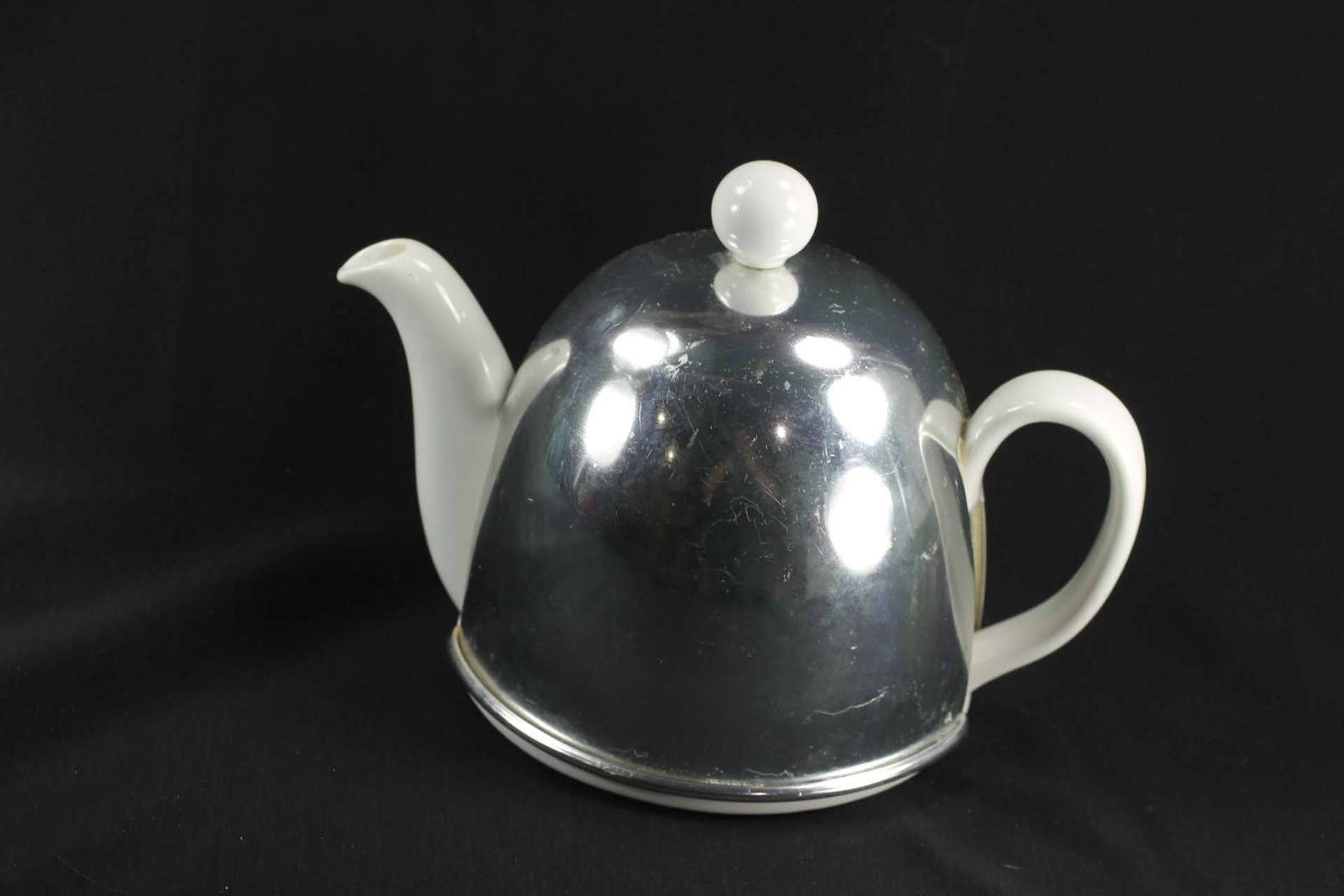 Vintage Ceramic Teapot with Metal Cover Etsy