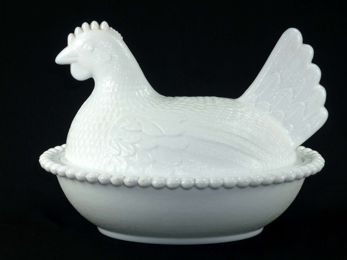 Vintage Indiana Milk Glass Chicken Candy or Butter Dish Etsy