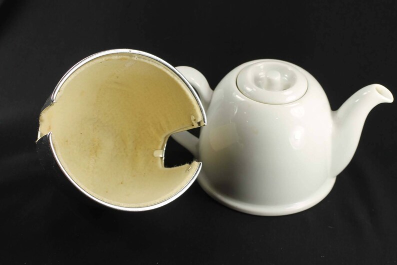 Vintage Ceramic Teapot with Metal Cover Etsy