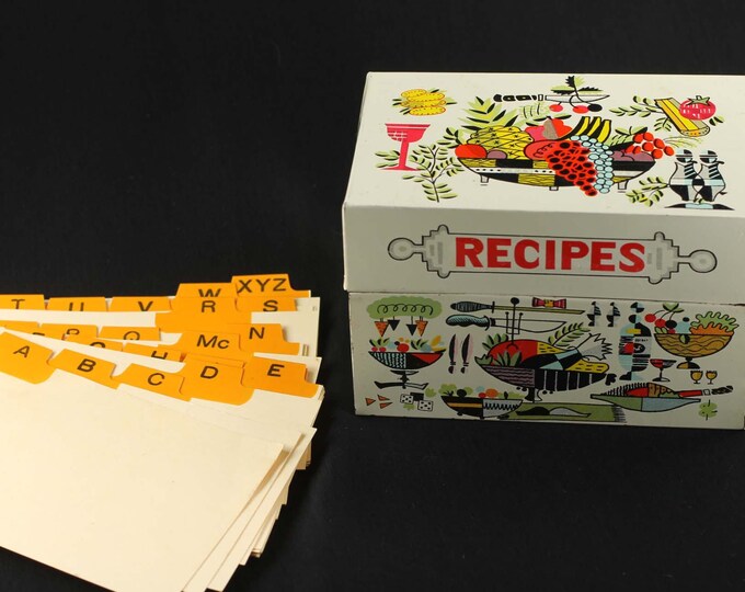 Vintage Tin Recipe Box With Dividers Etsy
