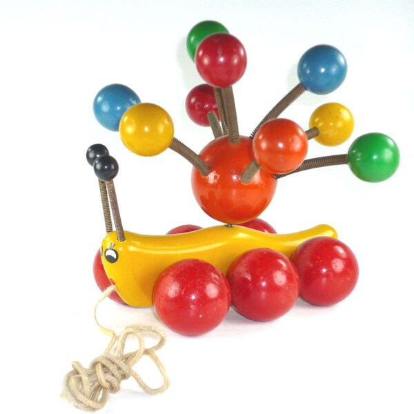 Kouvalias Caterpillar Wooden Pull Toy with Springs Vintage