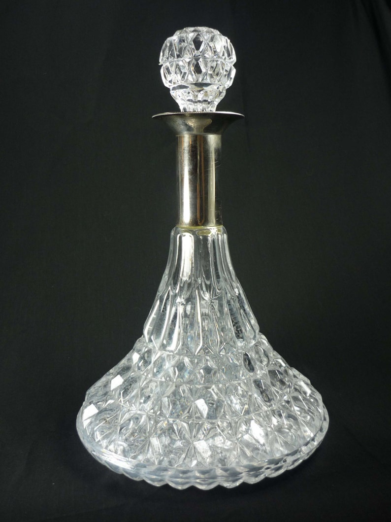 Vintage Lead Crystal Wine Decanter Silver Plate Neck William Etsy