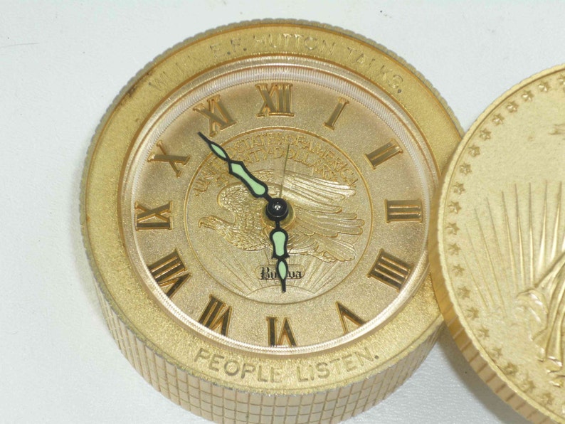 E F Hutton Bulova Clock Works Vintage Lady Liberty Coin Stack | Etsy
