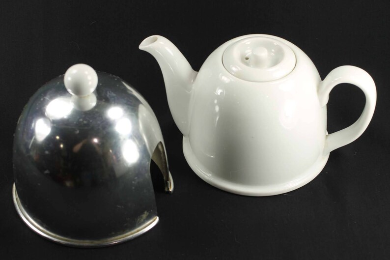Vintage Ceramic Teapot with Metal Cover Etsy