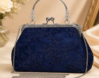 Vintage Lace Clutch Purse Embroidered Evening Handbag Bridal Wedding Cocktail Party Kiss Lock Bag embroidered purse elegant evening bag