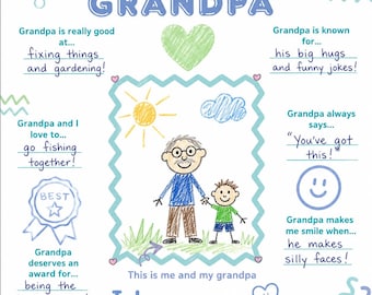 Hoja de trabajo imprimible "Todo sobre el abuelo" / Regalo del Día del Padre para niños