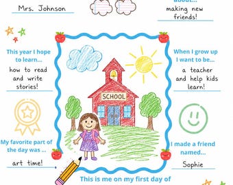 Paquete de entrevistas para el primer día de clases / Plantilla imprimible de Canva editable para preescolar a 3.er grado