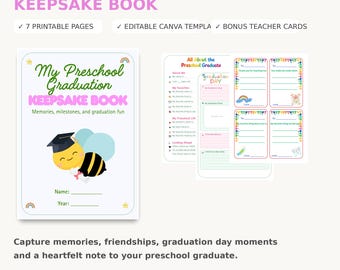 Libro de recuerdos de graduación preescolar / Diario de recuerdos editable (Descarga digital)