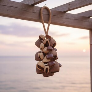 Mixed Seed Pod Wind Chime Soft Rain Sound Hanging Decor Natural Boho Porch Garden Decoration with Rope Loop Handmade Gift