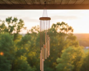 Dzwonek wietrzny Nordic 12 Tube, srebrne aluminiowe dzwonki metalowe, rustykalna dekoracja ogrodu, duża sztuka na patio, upominek pamiątkowy, drewniana dekoracja ganku