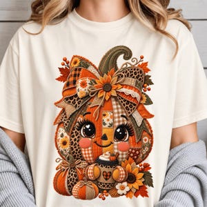 Patchwork Pumpkin Spice Latte PNG | Quilted Autumn T-Shirt Design (Digital Download)