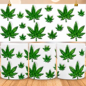 Tazza con foglie di cannabis 3D in formato PNG / Tazza da caffè da 325 ml con foglia di cannabis verde lucida, design per sublimazione / Tazza con foglia di cannabis gonfiabile in formato PNG