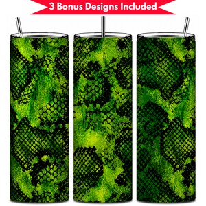 Exotic Animal Print Tumbler Wrap Bundle | 20oz Skinny Tumbler Sublimation PNG | Green Snakeskin Crocodile Leopard Cheetah Cup Design Pack