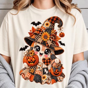 Halloween-Geist, Hexe, Kürbis (PNG) | 3D-Stepp-Patchwork-T-Shirt-Design (Digitaler Download)