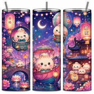 Kawaii Bao Laternenfest-Becherfolie | Asiatisches Dim Sum Sublimationsdesign (Digitaler Download)
