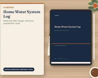 Well Water Test Log & Filter Change Tracker | Home Water System Records, Well Maintenance Log, Water Test Results | Printable PDF, Excel