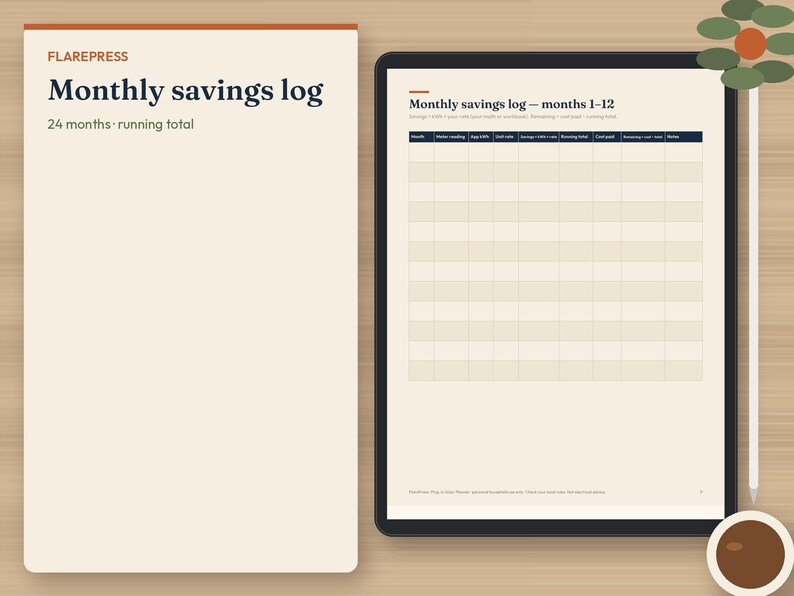 Plug-In Solar Planner & Savings Log | Balcony Solar Tracker Printable | Balkonkraftwerk Log | Solar Payback Worksheet | US Letter + A4 image 7
