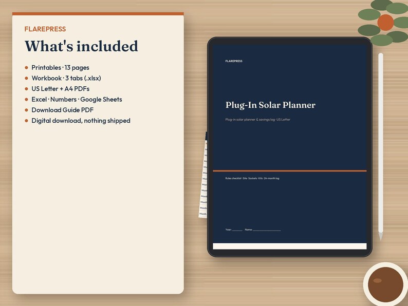 Plug-In Solar Planner & Savings Log | Balcony Solar Tracker Printable | Balkonkraftwerk Log | Solar Payback Worksheet | US Letter + A4 image 2