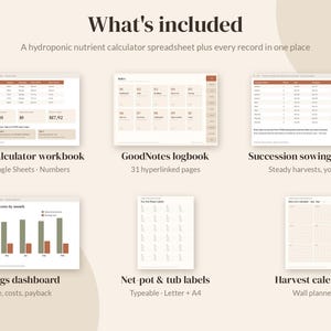 Pode incluir: Um sistema digital de gest&atilde;o hidrop&oacute;nica que inclui uma folha de c&aacute;lculo de nutrientes, um di&aacute;rio GoodNotes de 31 p&aacute;ginas com hiperliga&ccedil;&otilde;es, um programador de sementeira, um painel de poupan&ccedil;a, etiquetas e um calend&aacute;rio de colheita.