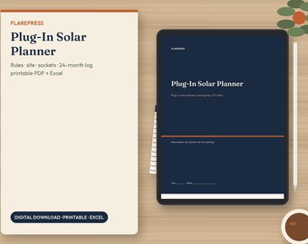 Plug-In Solar Planner & Savings Log | Balcony Solar Tracker Printable | Balkonkraftwerk Log | Solar Payback Worksheet | US Letter + A4
