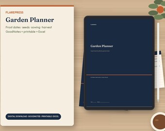 Paquete de planificador de jardinería y calculadora de siembra / Calendario de siembra con fecha de heladas, inventario de semillas, registro de cosecha / GoodNotes, imprimible, Excel