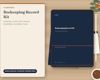 Beekeeping Log Bundle | GoodNotes Hive Binder, Printable Hive Inspection Sheet, Mite Count Log, Honey Harvest Tracker | Excel, PDF