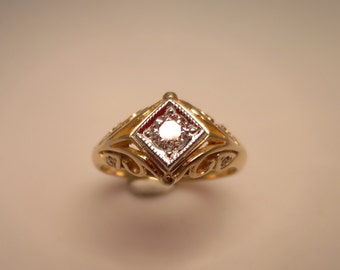 Beautiful 18K handmade engraved engagement ring with .30 ct diamond. Custom engagement ring