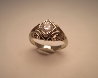 14K White handmade diamond ring