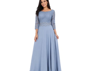 Cindy-1608 Elegant Women's Long Sleeve Formal Maxi Dress, Modest Evening Gown, Wedding Guest Dress, Prom Party Dress, Special Occasion