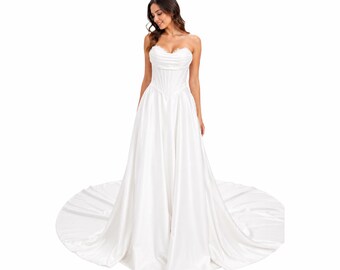 Cindy-50519 White Strapless Wedding Dress Corset Bodice