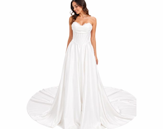 Featured listing image: Cindy-50519 White Strapless Wedding Dress Corset Bodice